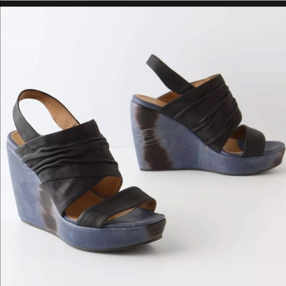 ANTHROPOLOGIE SHIBORI STACKED WEDGES COCLICO SLINGBACK SHOES